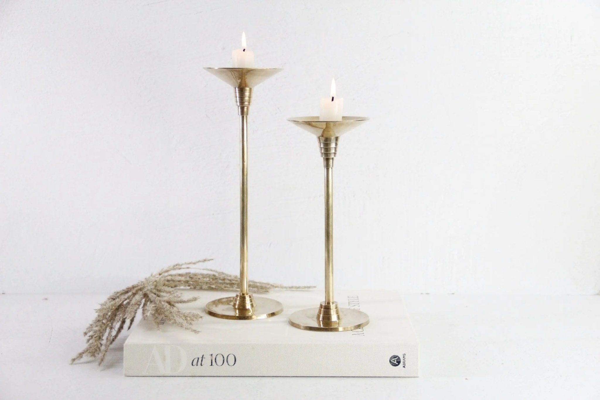 Vintage Solid Brass Candle Holders | Art Deco Pair - Debra Hall Lifestyle