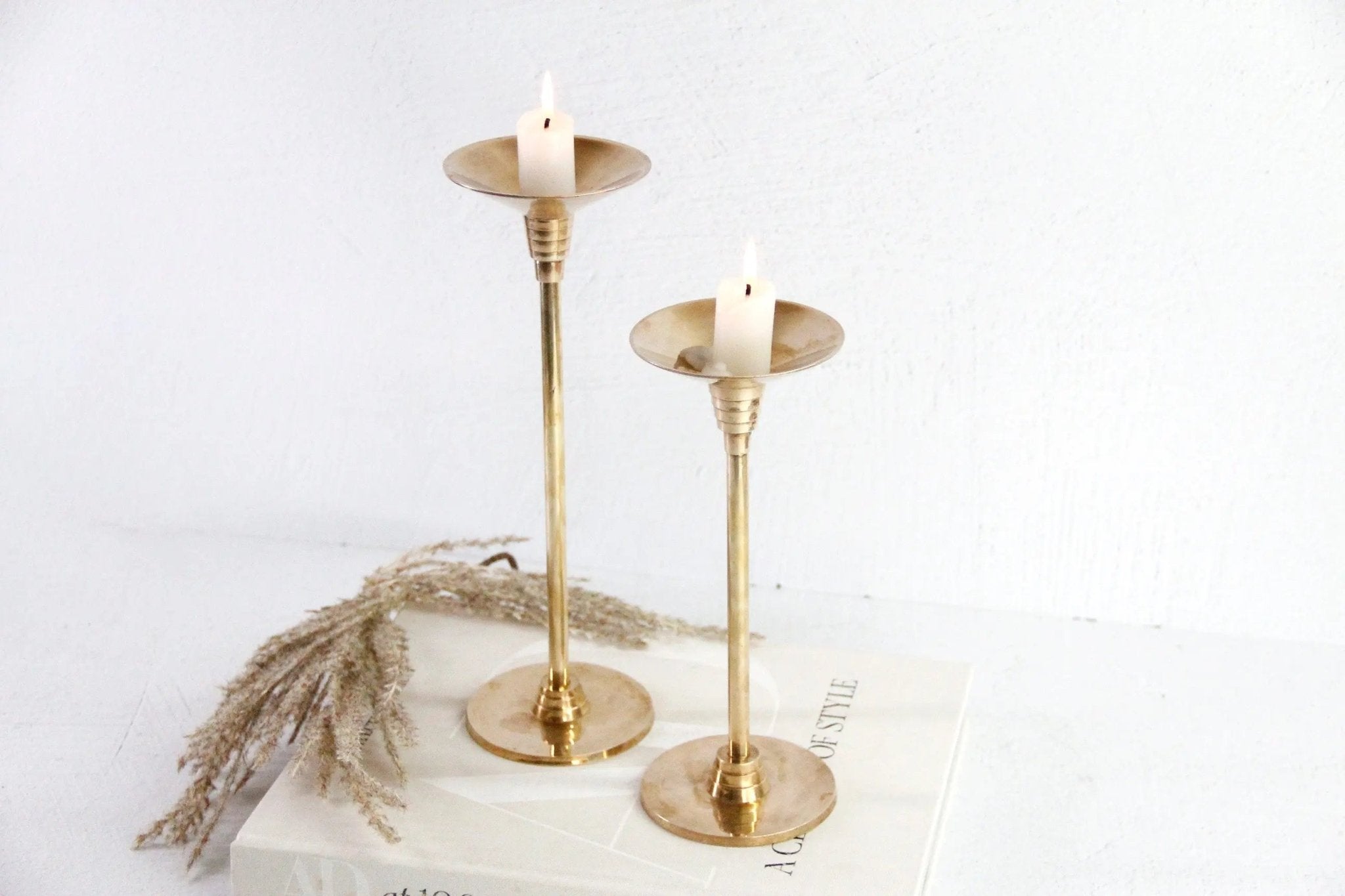 Vintage Solid Brass Candle Holders | Art Deco Pair - Debra Hall Lifestyle