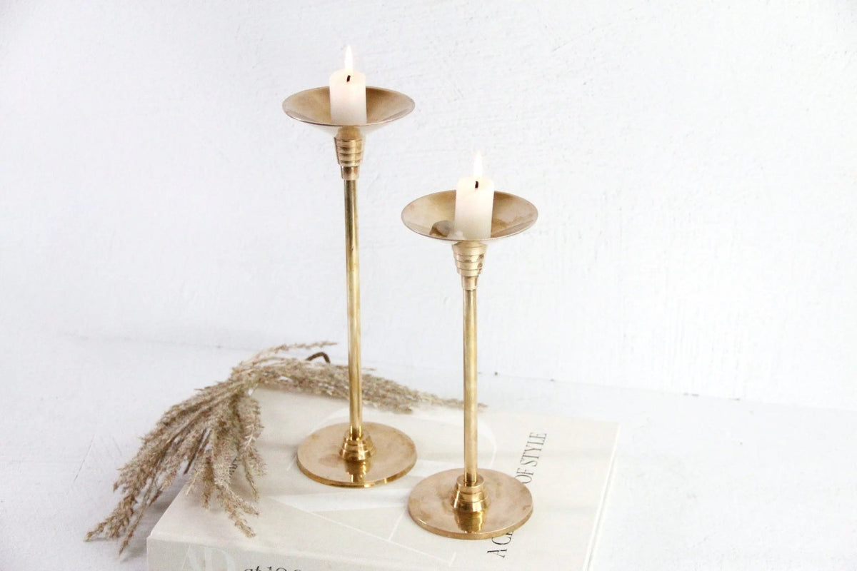 Vintage Solid Brass Candle Holders | Art Deco Pair - Debra Hall Lifestyle