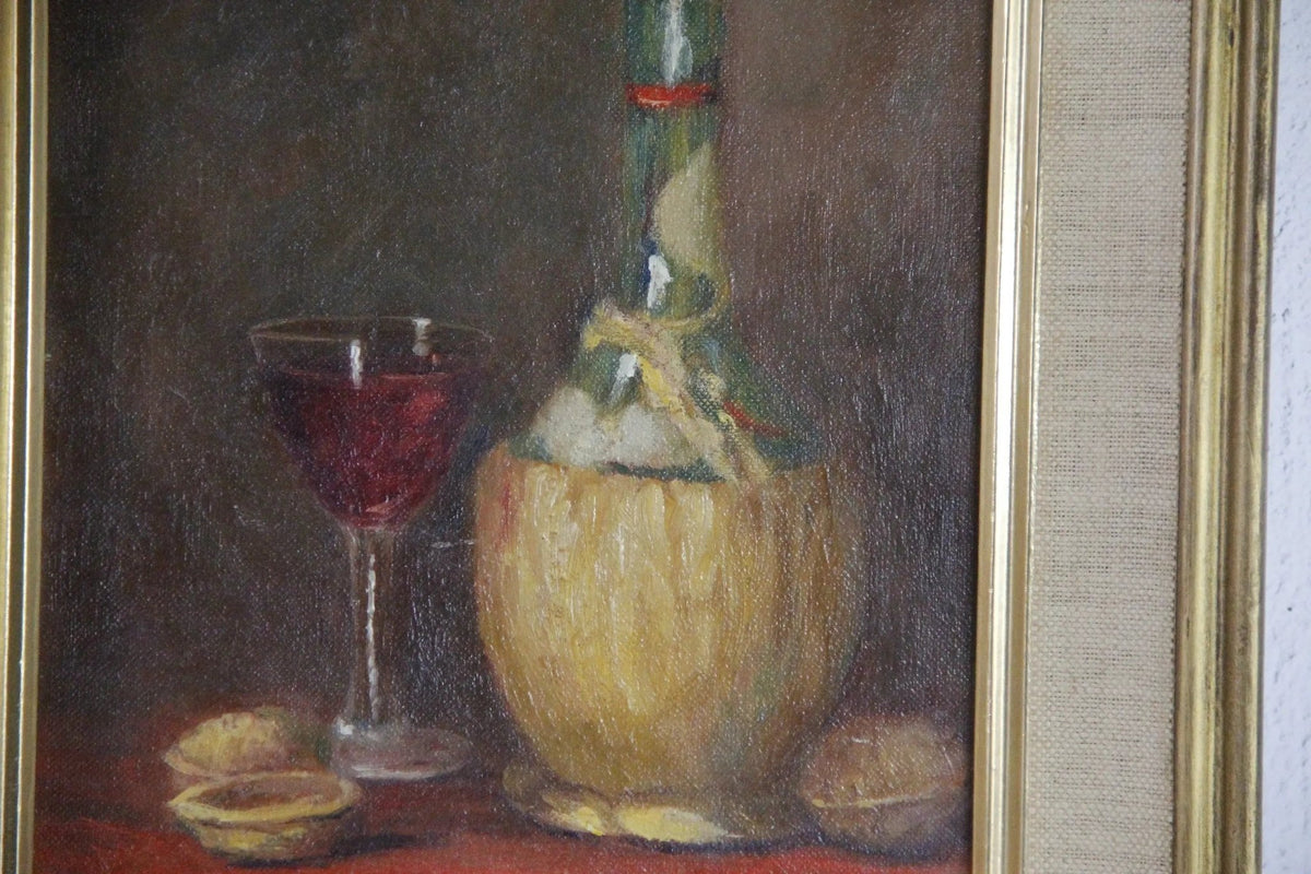 Vintage Still Life Painting | Mid Century Chianti Bottle Signed - Debra Hall Lifestyle
