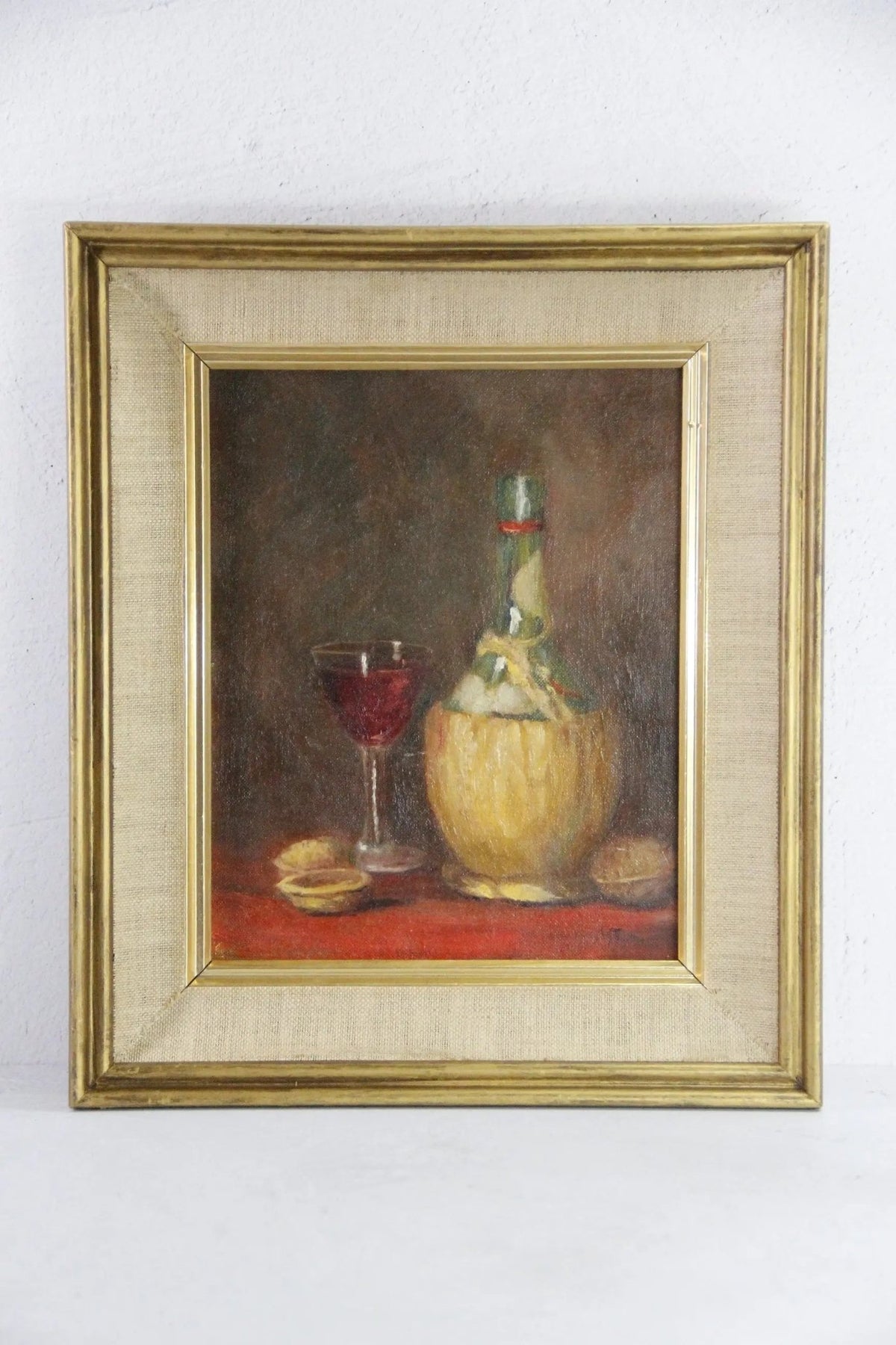 Vintage Still Life Painting | Mid Century Chianti Bottle Signed - Debra Hall Lifestyle