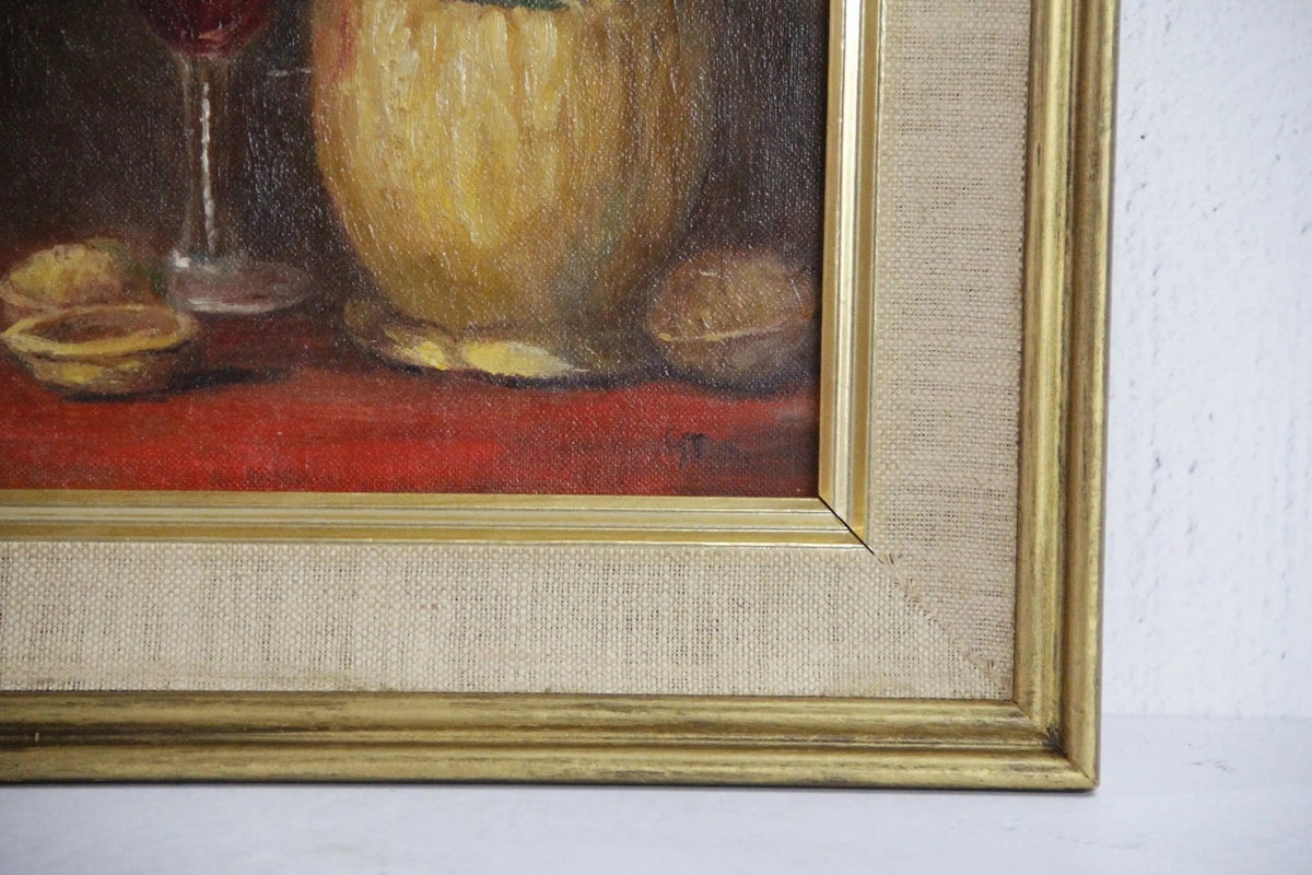 Vintage Still Life Painting | Mid Century Chianti Bottle Signed - Debra Hall Lifestyle