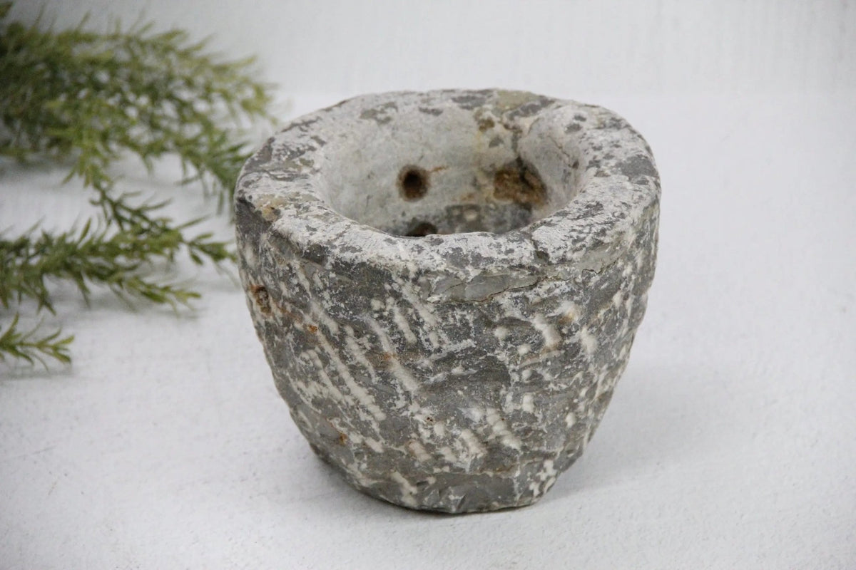 Vintage Stone Mortar | Hand Carved Garlic Grinder - Debra Hall Lifestyle