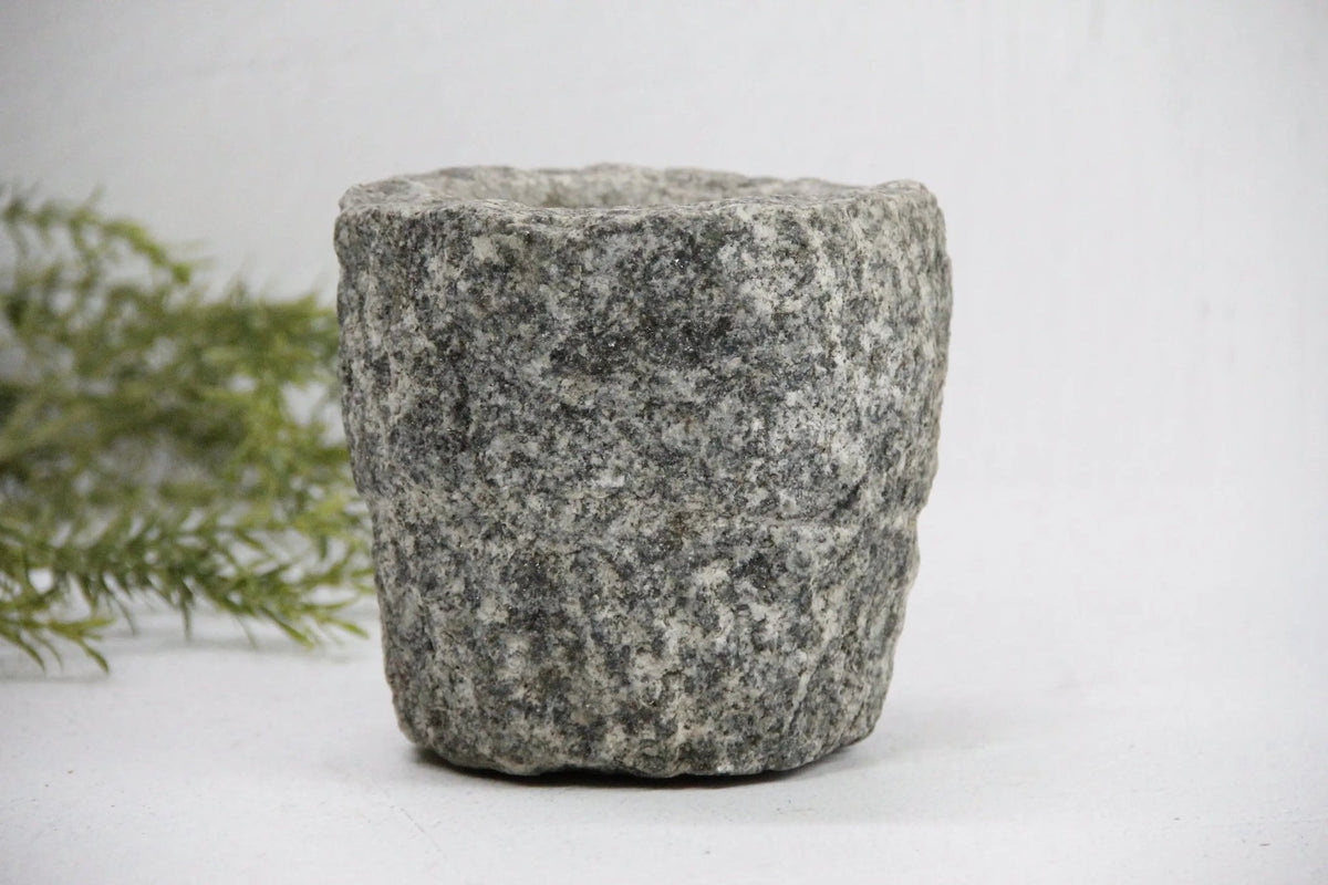 Vintage Stone Mortar | Hand Chiseled Garlic Grinder - Debra Hall Lifestyle