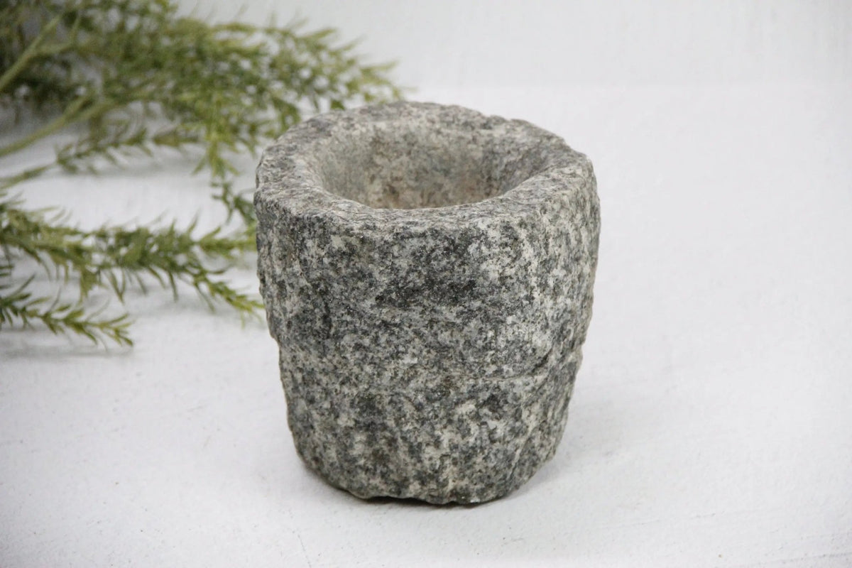 Vintage Stone Mortar | Hand Chiseled Garlic Grinder - Debra Hall Lifestyle