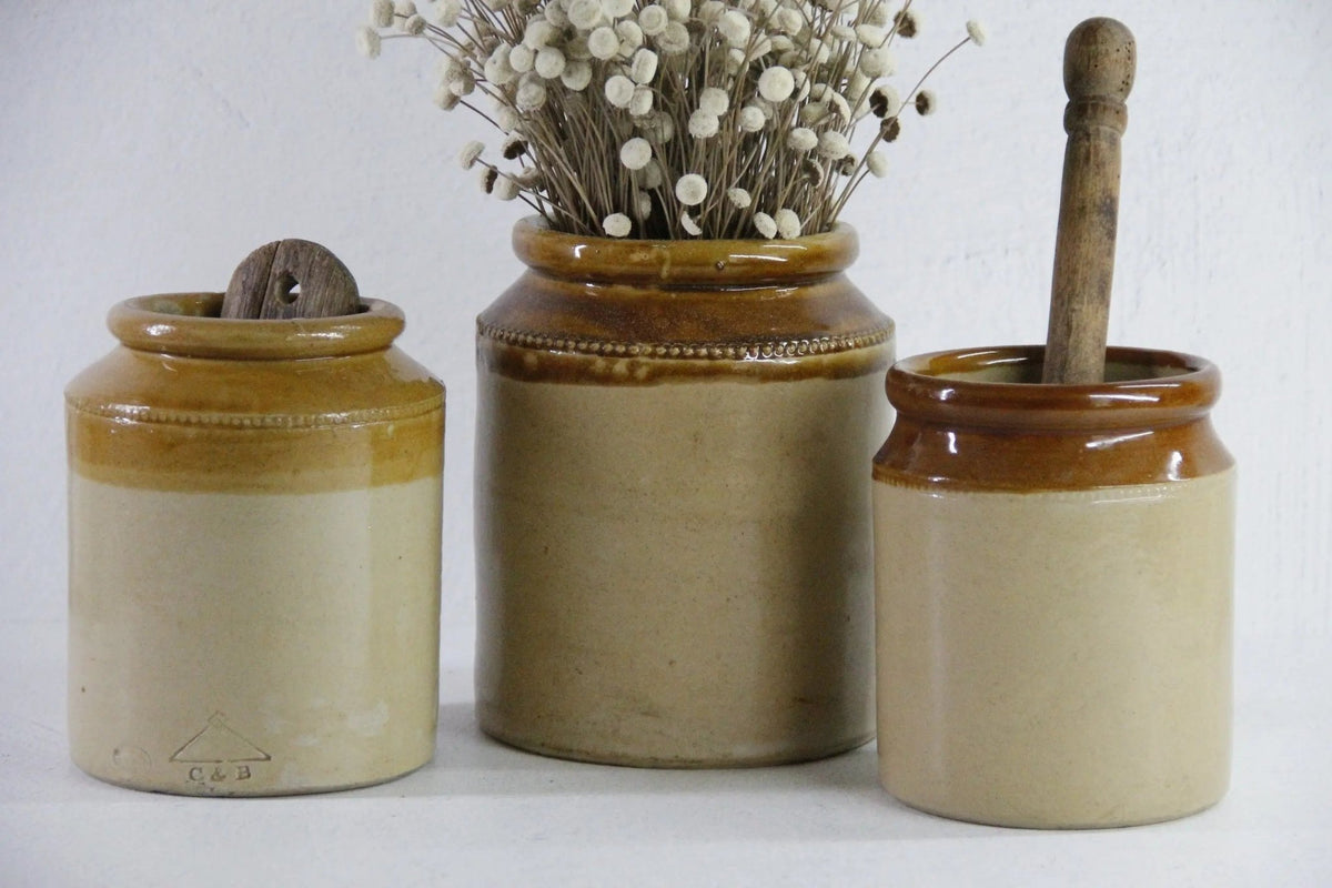 Vintage Stoneware Jar | English Two Tone Utensil - Debra Hall Lifestyle