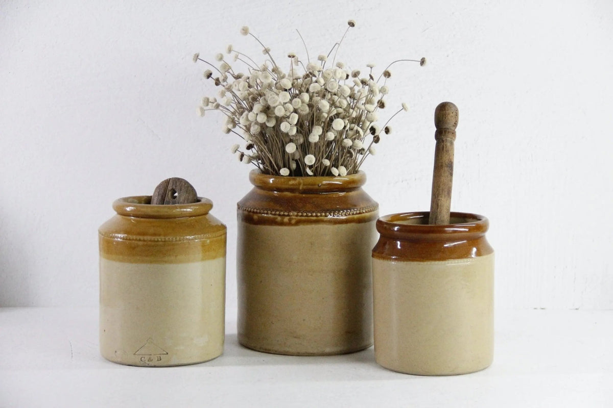 Vintage Stoneware Jar | English Two Tone Utensil - Debra Hall Lifestyle