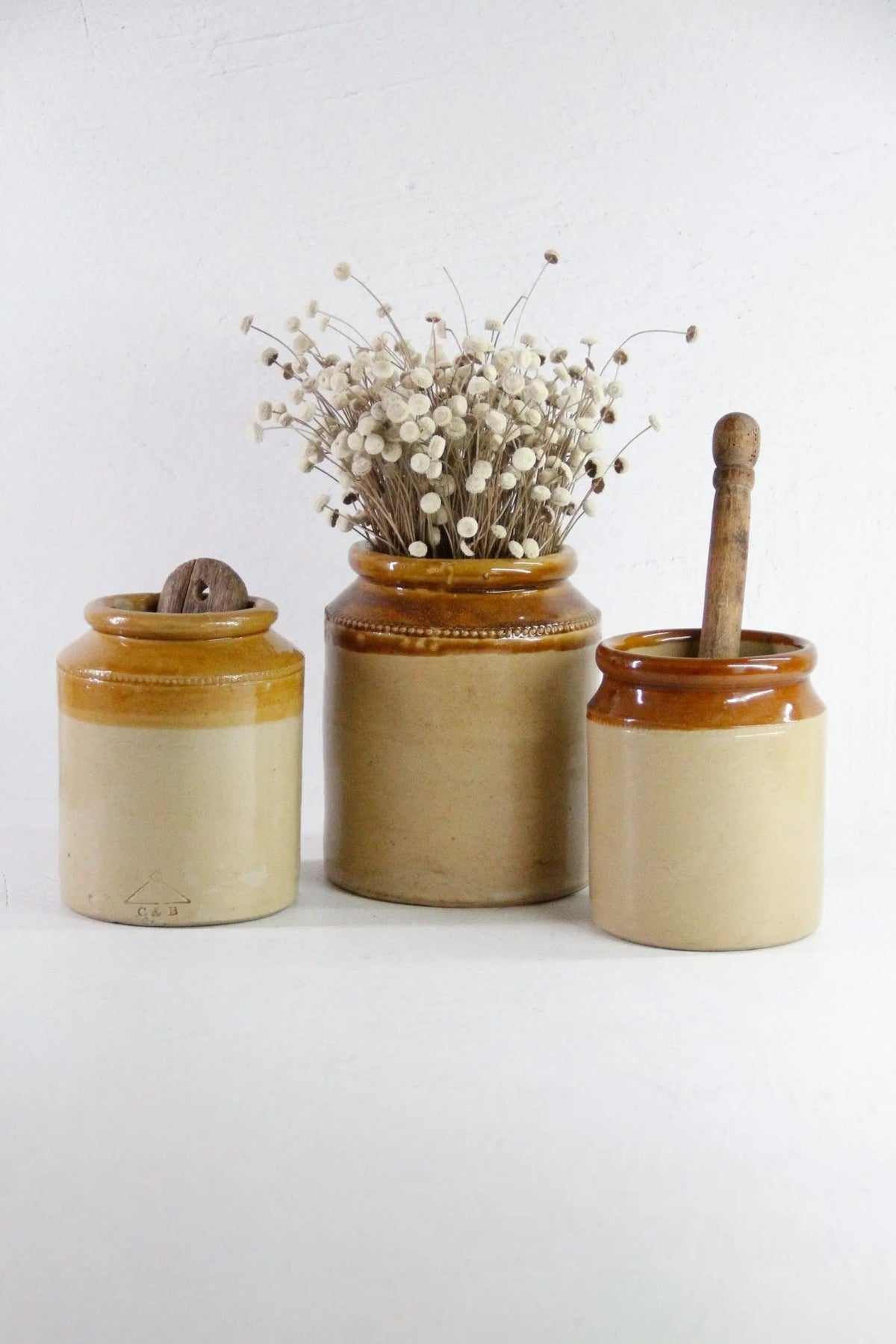 Vintage Stoneware Jar | English Two Tone Utensil - Debra Hall Lifestyle