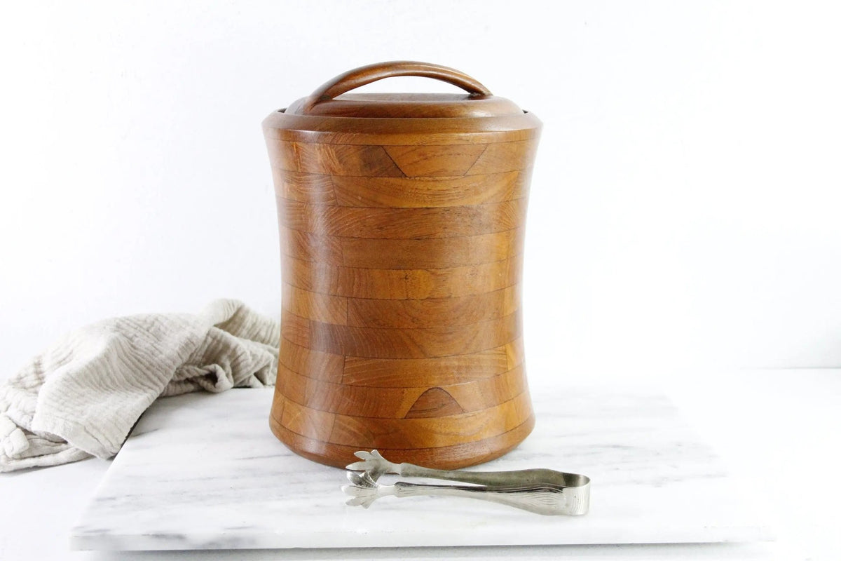 Vintage Teak Ice Bucket | Mid Century Danish Modern - Debra Hall Lifestyle