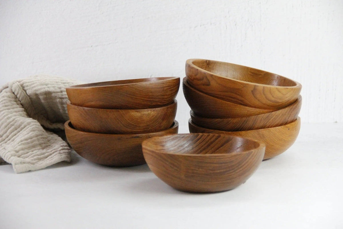 Vintage Teak Salad Bowl Set | 4 Small Handcrafted Thailand - Debra Hall Lifestyle