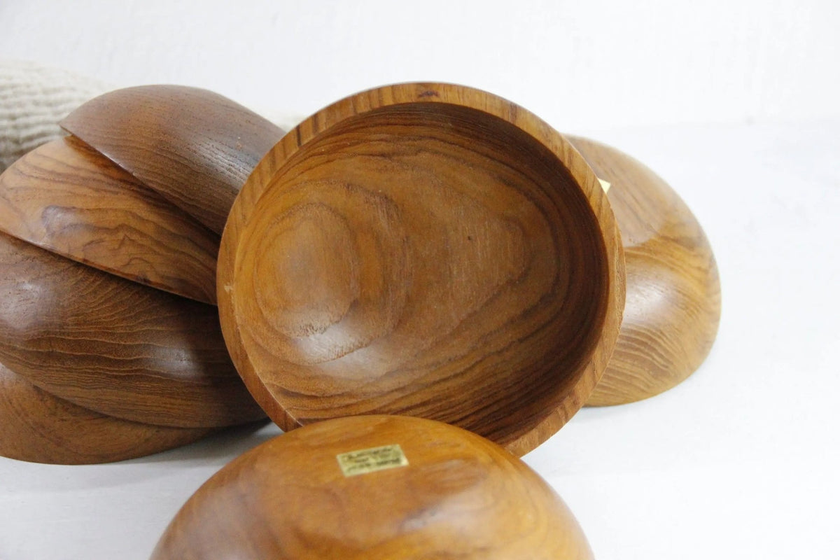 Vintage Teak Salad Bowl Set | 4 Small Handcrafted Thailand - Debra Hall Lifestyle