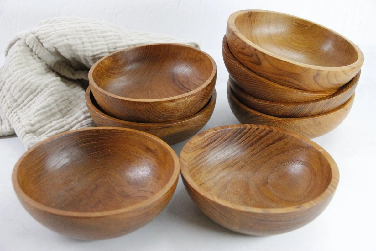 Vintage Teak Salad Bowl Set | 4 Small Handcrafted Thailand - Debra Hall Lifestyle