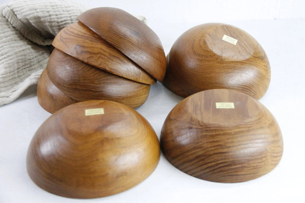 Vintage Teak Salad Bowl Set | 4 Small Handcrafted Thailand - Debra Hall Lifestyle