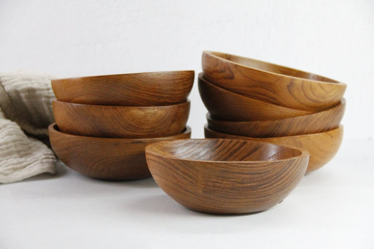Vintage Teak Salad Bowl Set | 4 Small Handcrafted Thailand - Debra Hall Lifestyle
