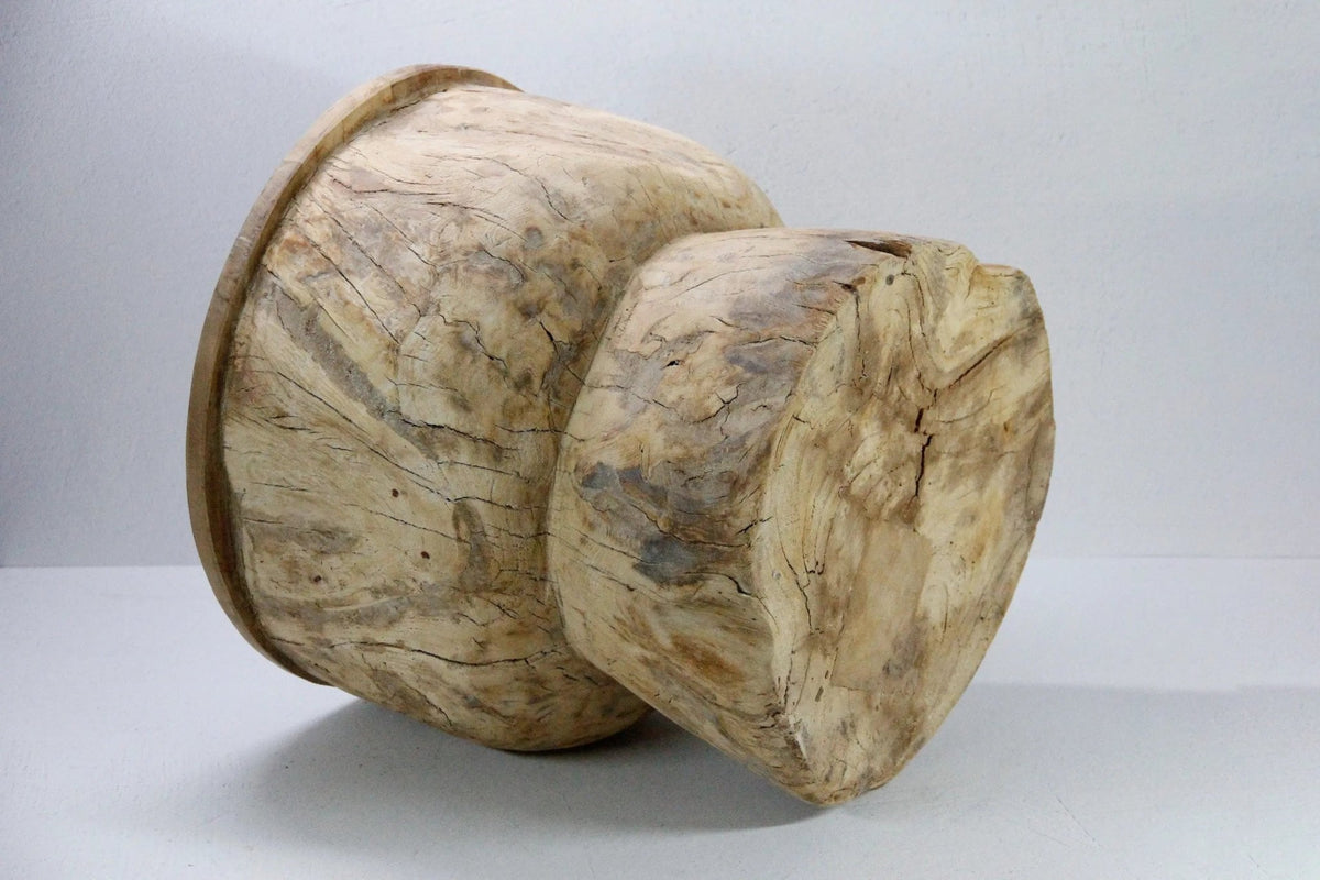 Vintage Teak Side Table | Hand Carved Ukhali Stool - Debra Hall Lifestyle