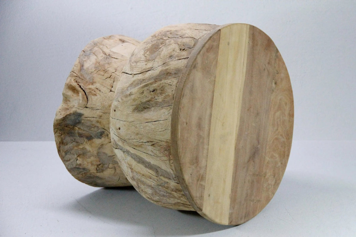 Vintage Teak Side Table | Hand Carved Ukhali Stool - Debra Hall Lifestyle
