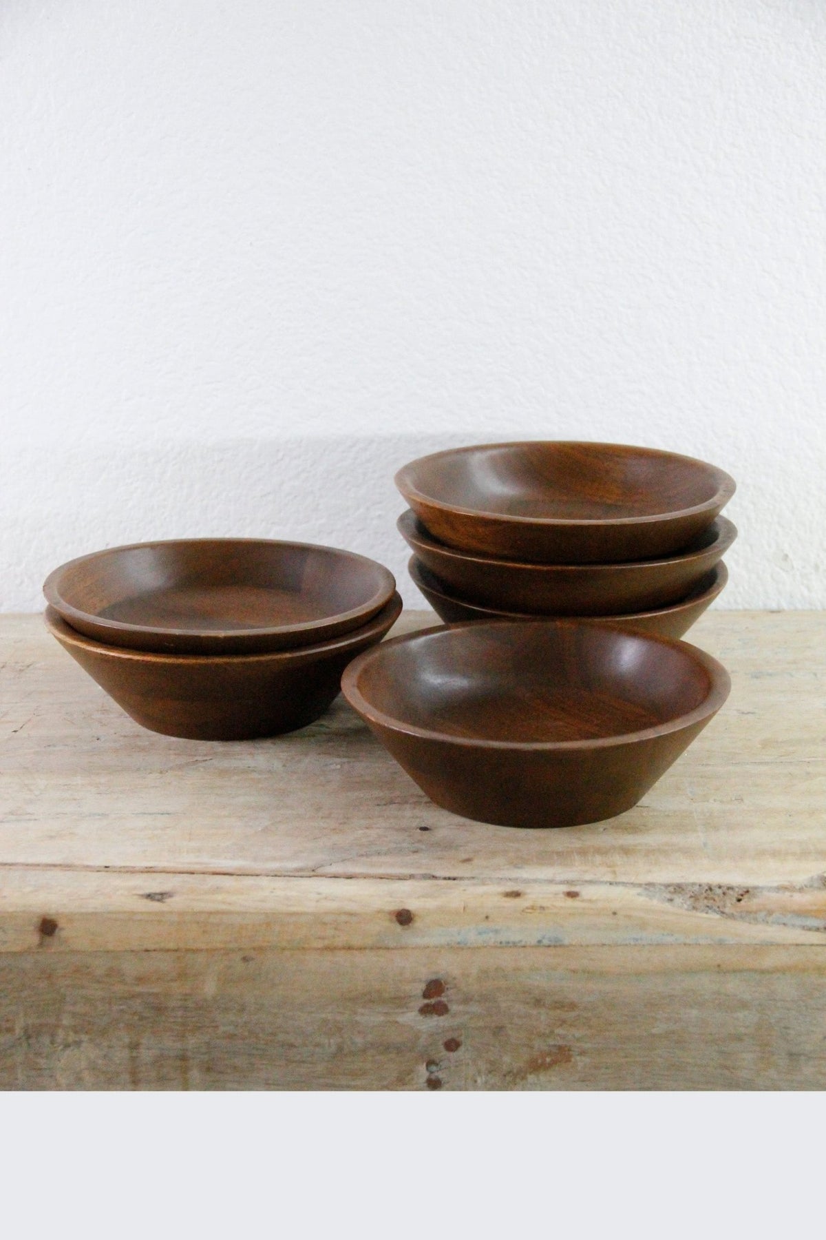 Vintage Walnut Salad Bowls Set of 6 Lebanon Supply Co Heirloom - Debra Hall Lifestyle
