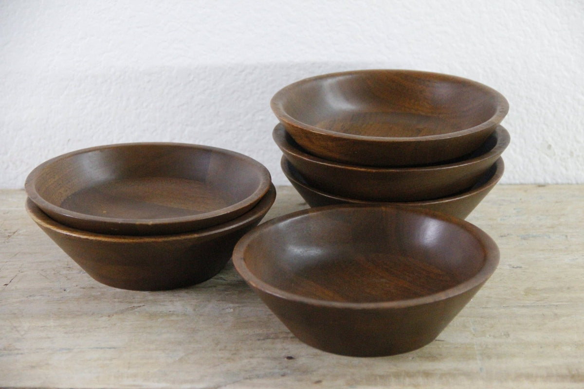 Vintage Walnut Salad Bowls Set of 6 Lebanon Supply Co Heirloom - Debra Hall Lifestyle