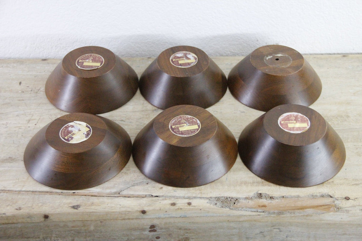 Vintage Walnut Salad Bowls Set of 6 Lebanon Supply Co Heirloom - Debra Hall Lifestyle