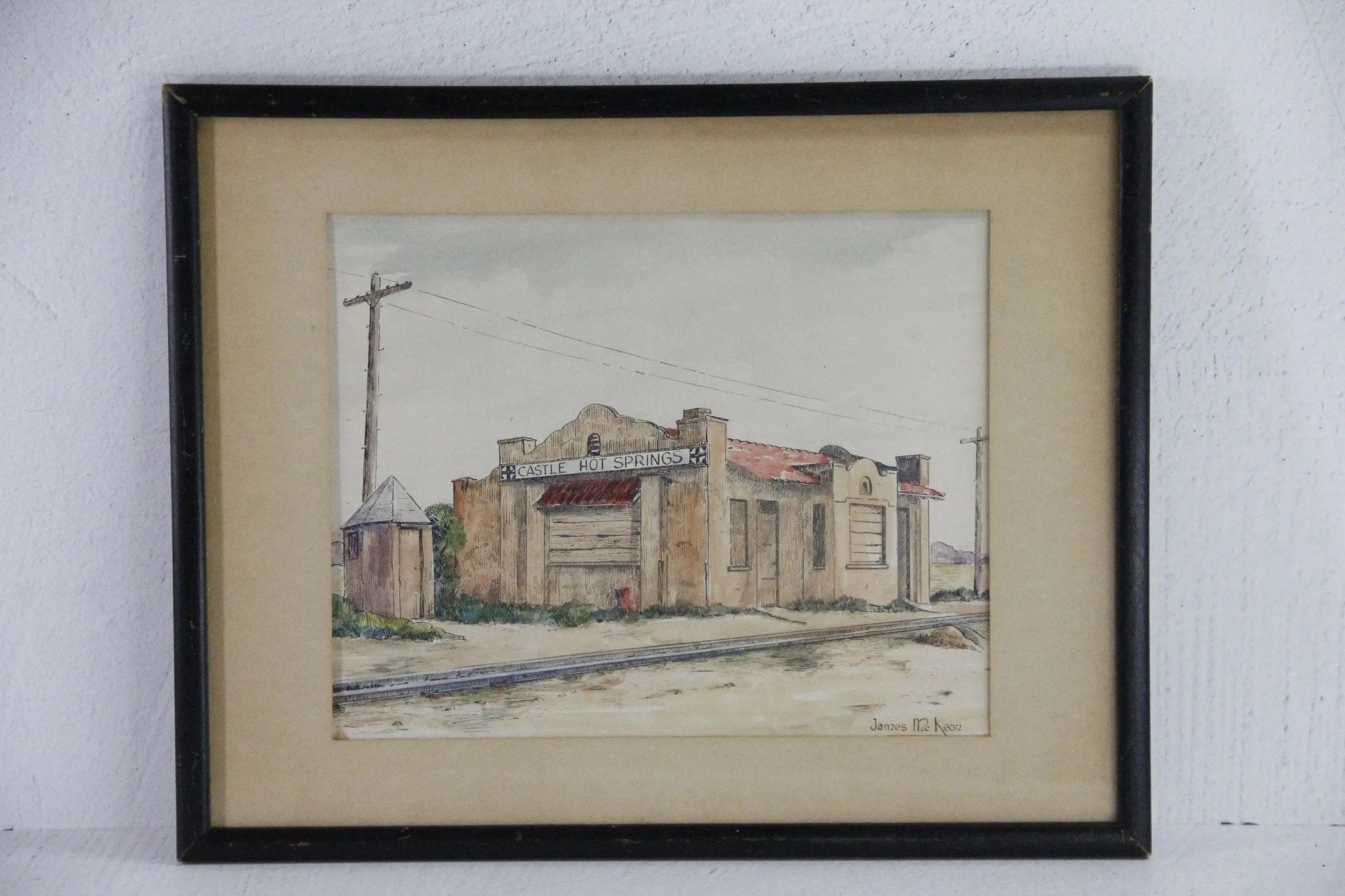 Vintage Watercolor Painting | Train Station Signed James Mc Keon - Debra Hall Lifestyle