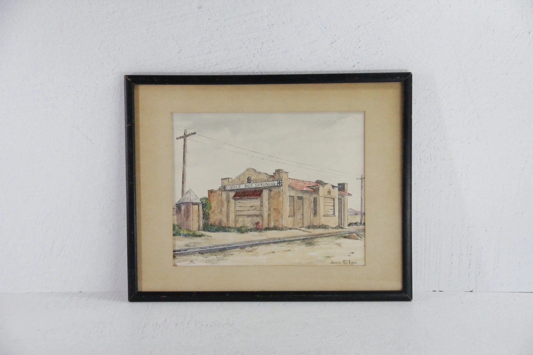 Vintage Watercolor Painting | Train Station Signed James Mc Keon - Debra Hall Lifestyle