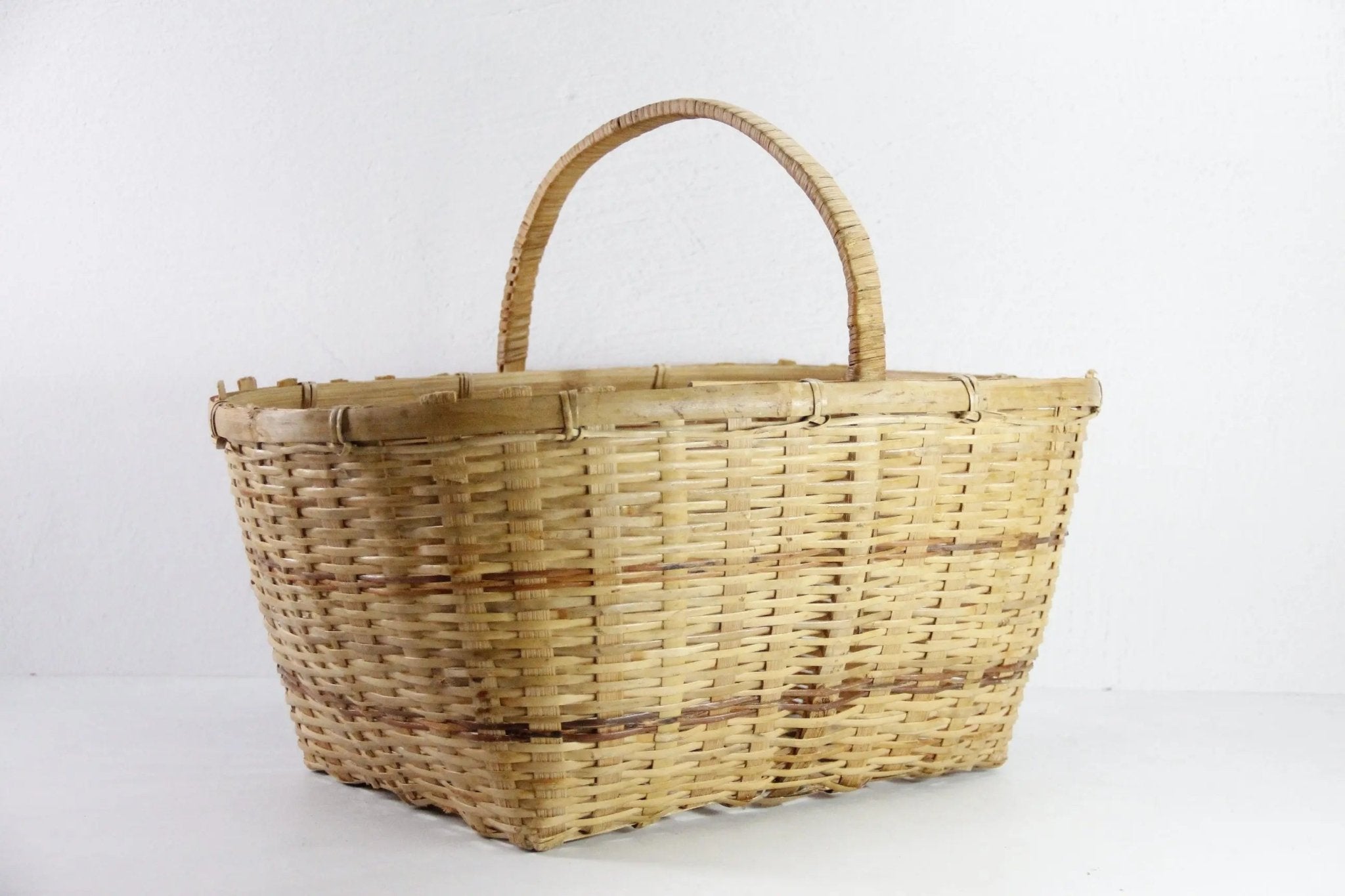 Vintage Wicker Basket With Handle | Asian Bamboo Harvest - Debra Hall Lifestyle