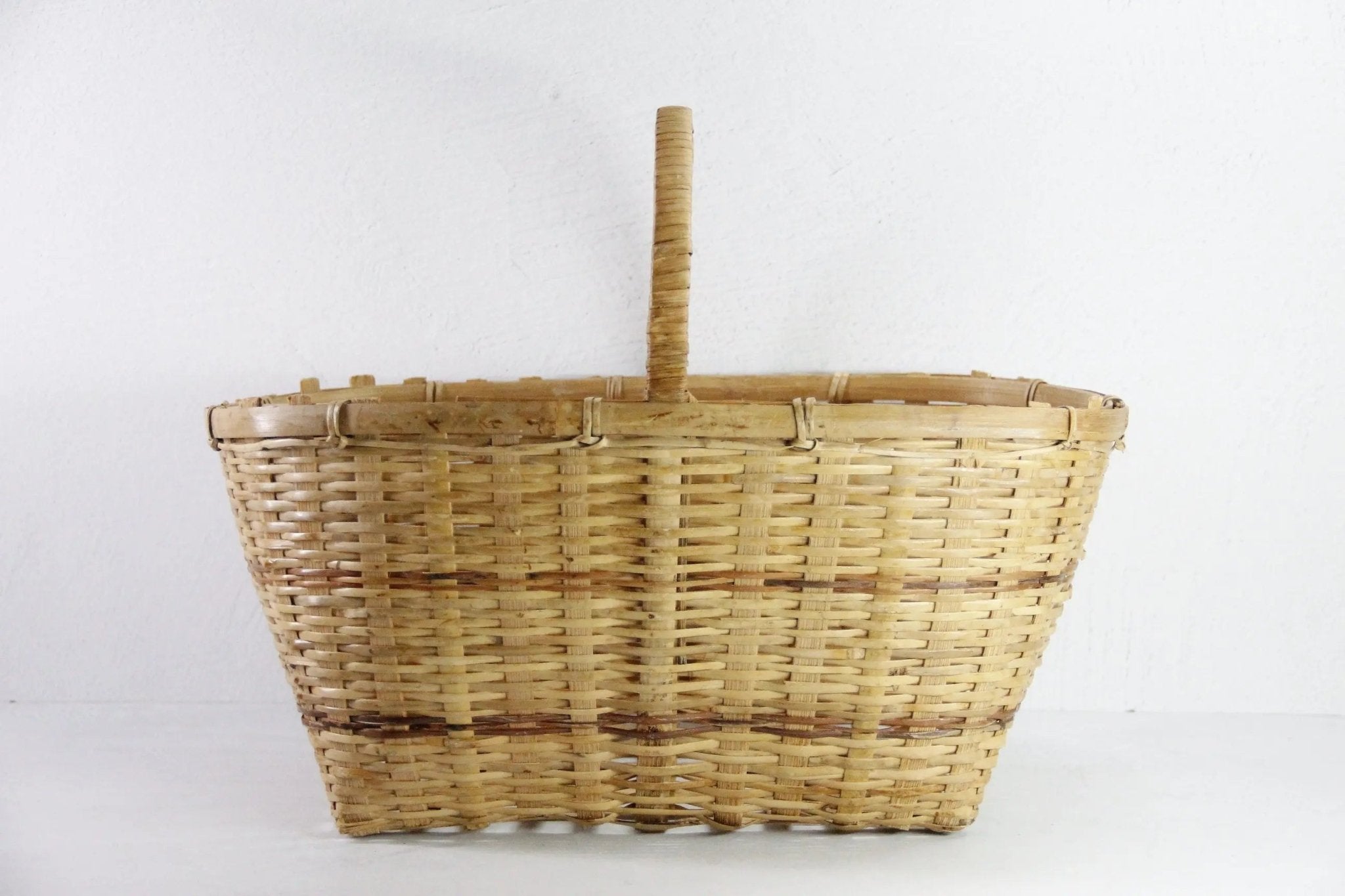 Vintage Wicker Basket With Handle | Asian Bamboo Harvest - Debra Hall Lifestyle