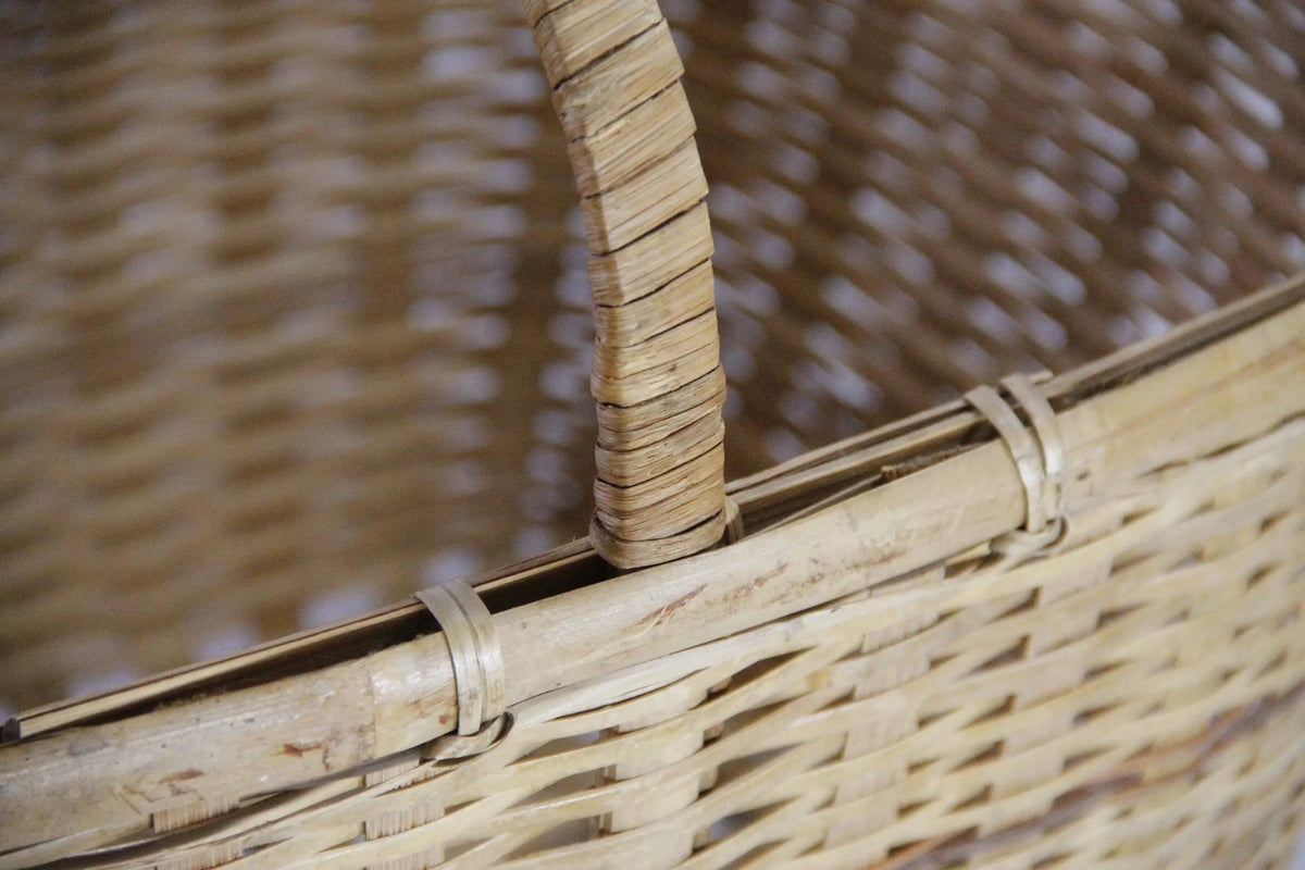 Vintage Wicker Basket With Handle | Asian Bamboo Harvest - Debra Hall Lifestyle