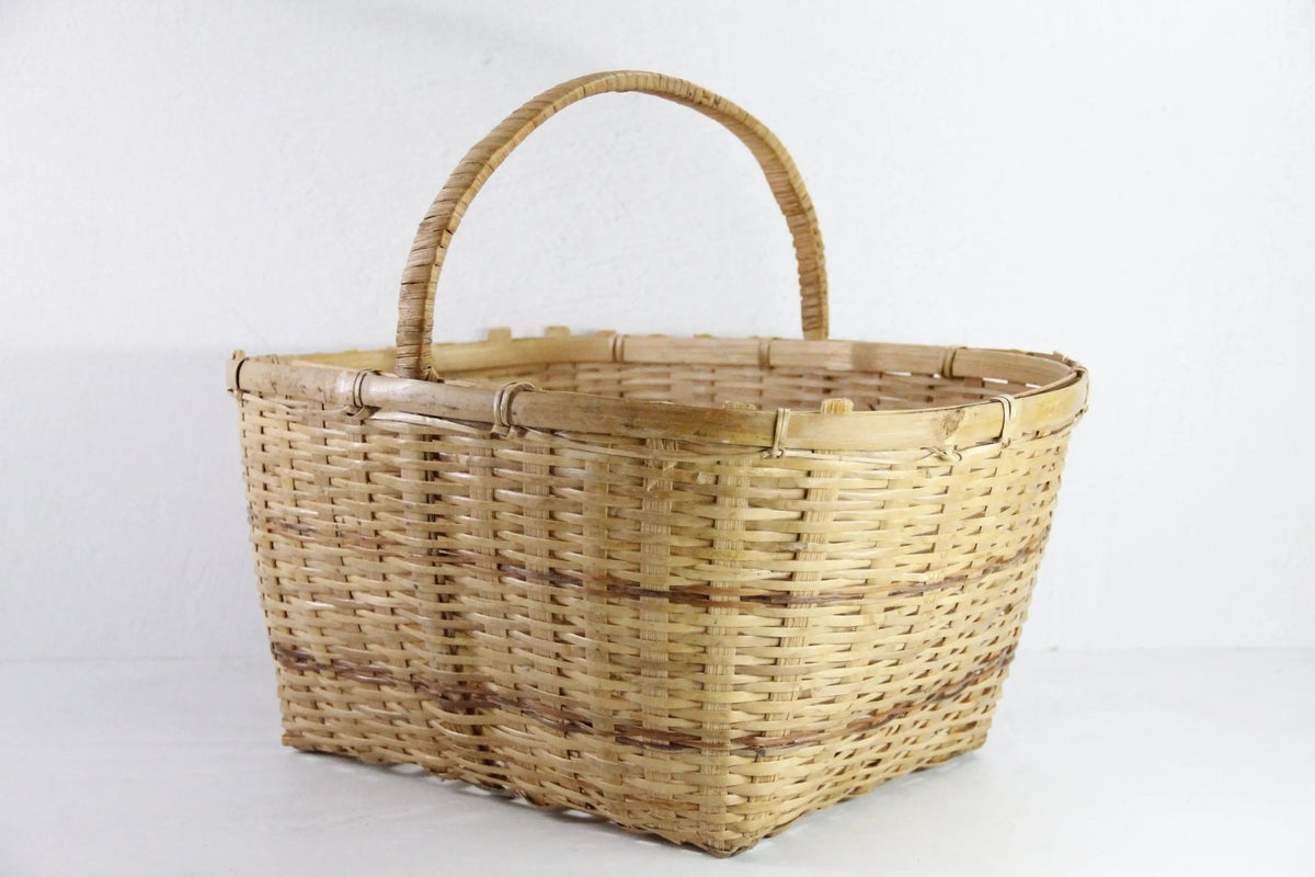 Vintage Wicker Basket With Handle | Asian Bamboo Harvest - Debra Hall Lifestyle