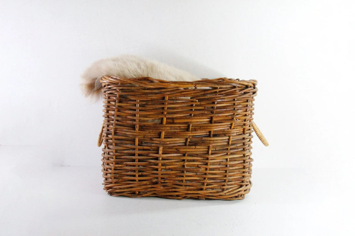 Vintage Wicker Basket with Handles | Floor Storage/Planter - Debra Hall Lifestyle