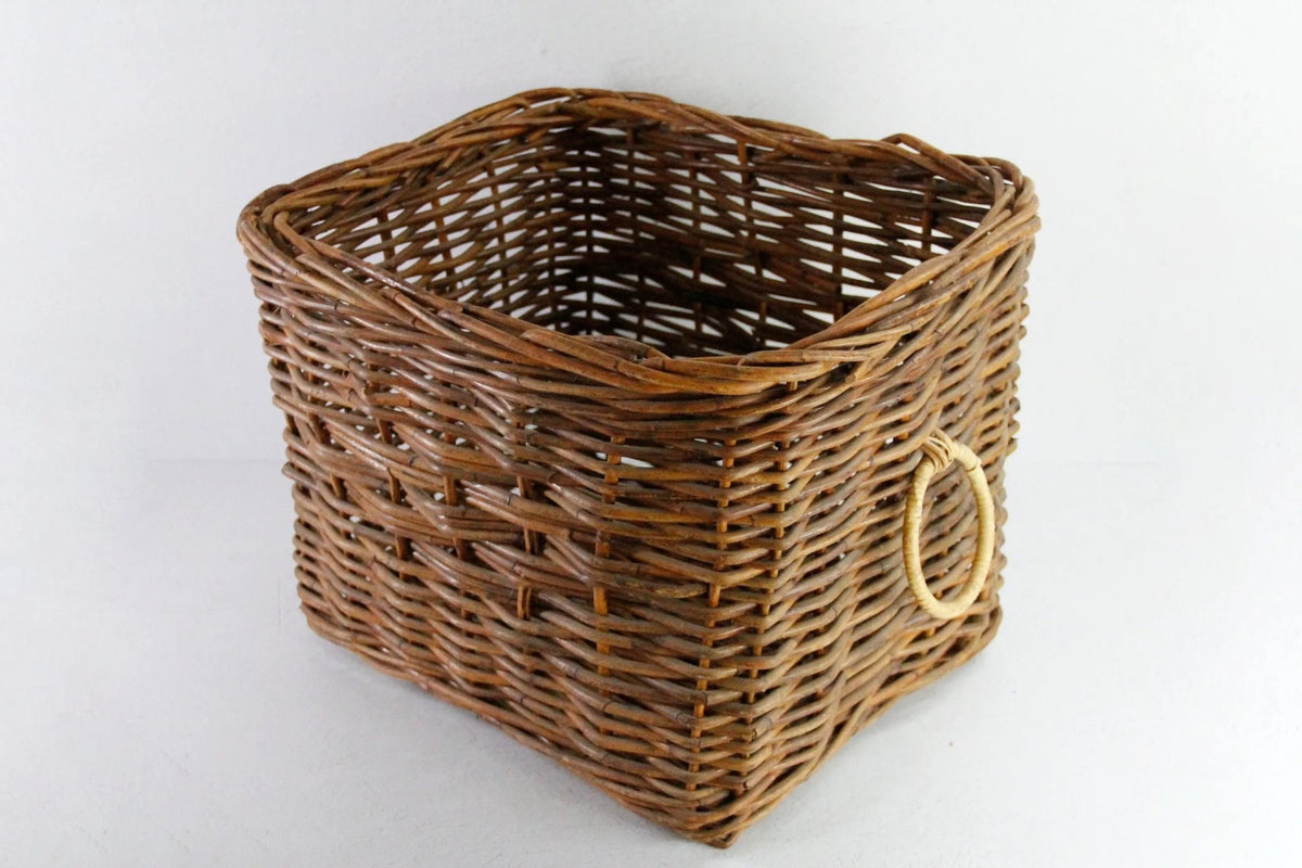 Vintage Wicker Basket with Handles | Floor Storage/Planter - Debra Hall Lifestyle