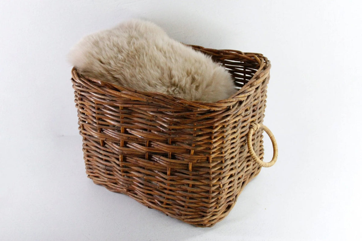 Vintage Wicker Basket with Handles | Floor Storage/Planter - Debra Hall Lifestyle