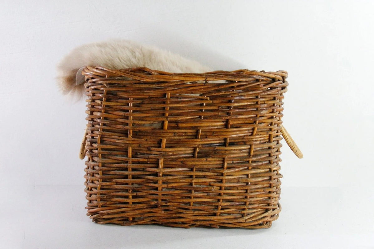 Vintage Wicker Basket with Handles | Floor Storage/Planter - Debra Hall Lifestyle