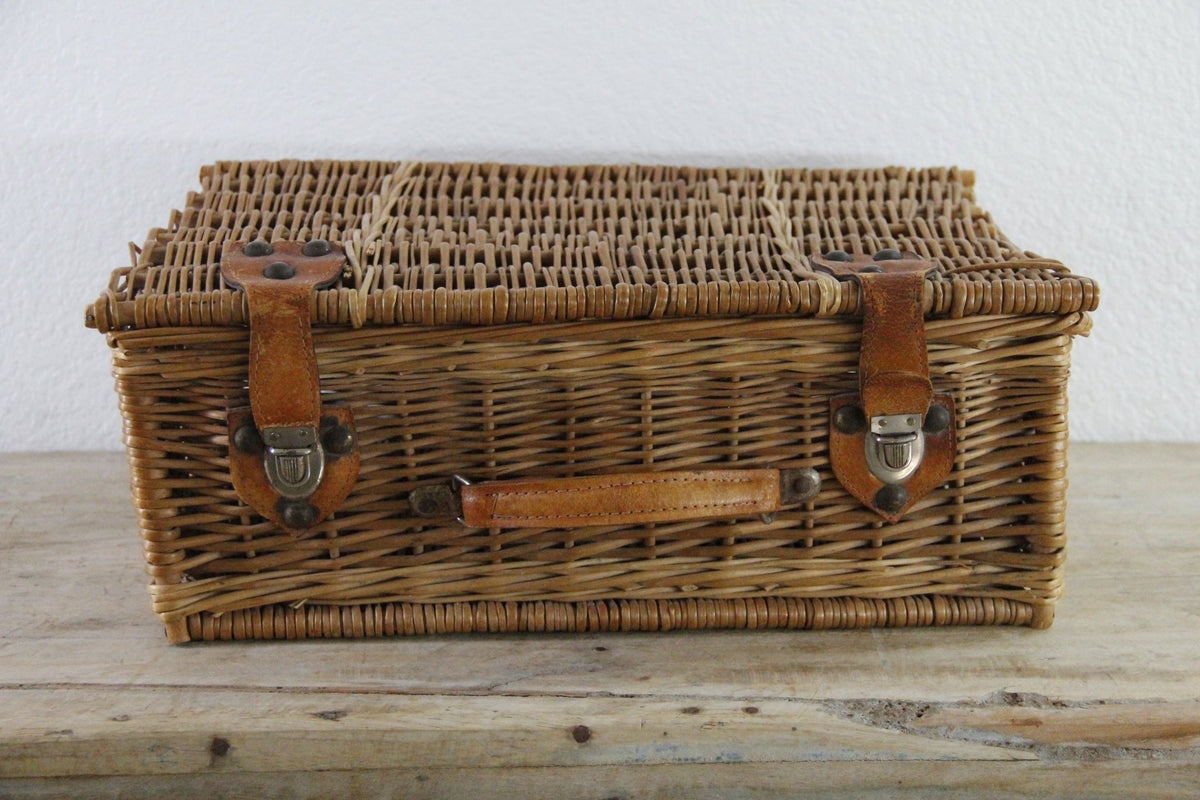Vintage Wicker Suitcase-style Picnic Basket with Leather - Debra Hall Lifestyle