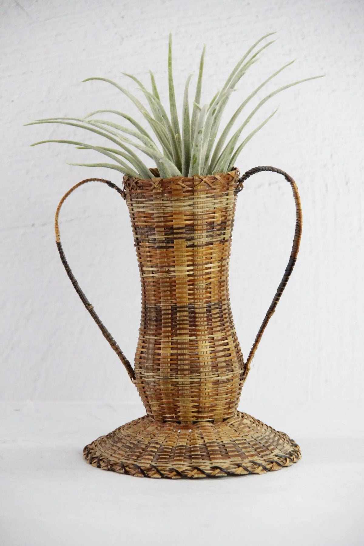 Vintage Wicker Vase | Metal Lined Vessel With Handles-Sm - Debra Hall Lifestyle