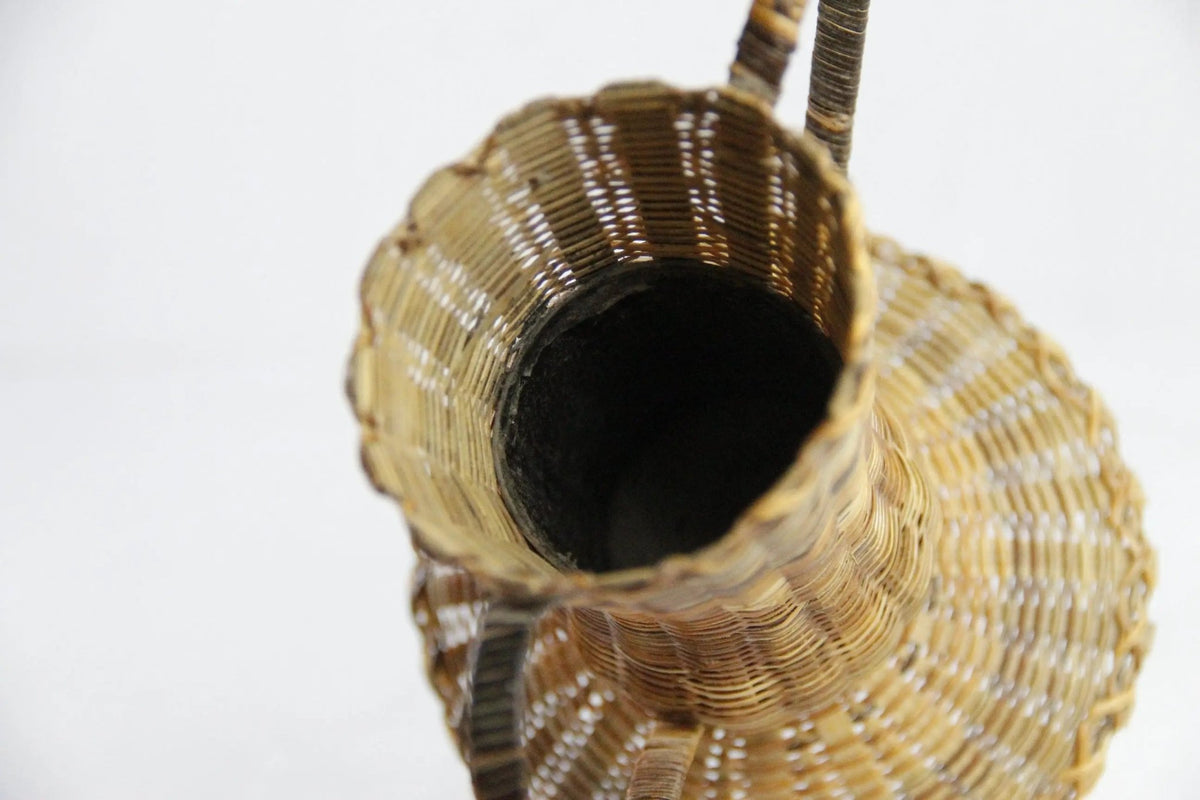 Vintage Wicker Vase | Metal Lined Vessel With Handles-Sm - Debra Hall Lifestyle