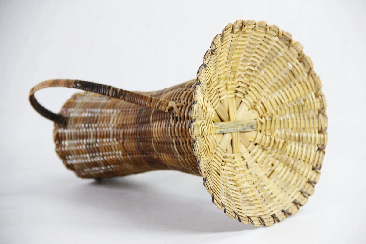 Vintage Wicker Vase | Metal Lined Vessel With Handles-Sm - Debra Hall Lifestyle