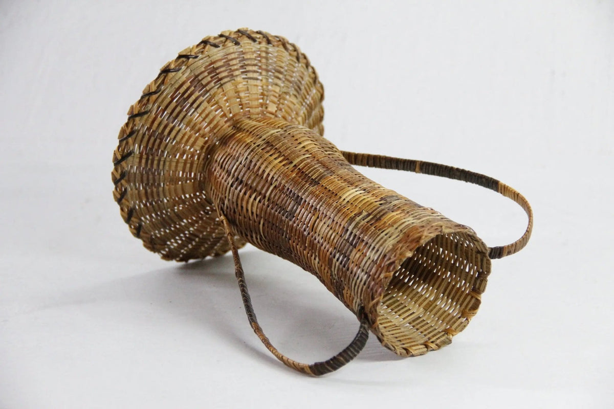 Vintage Wicker Vase | Metal Lined Vessel With Handles-Sm - Debra Hall Lifestyle