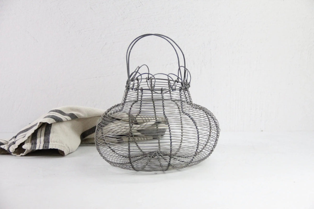 Vintage Wire Egg Basket | French Farmhouse Style-Metal - Debra Hall Lifestyle