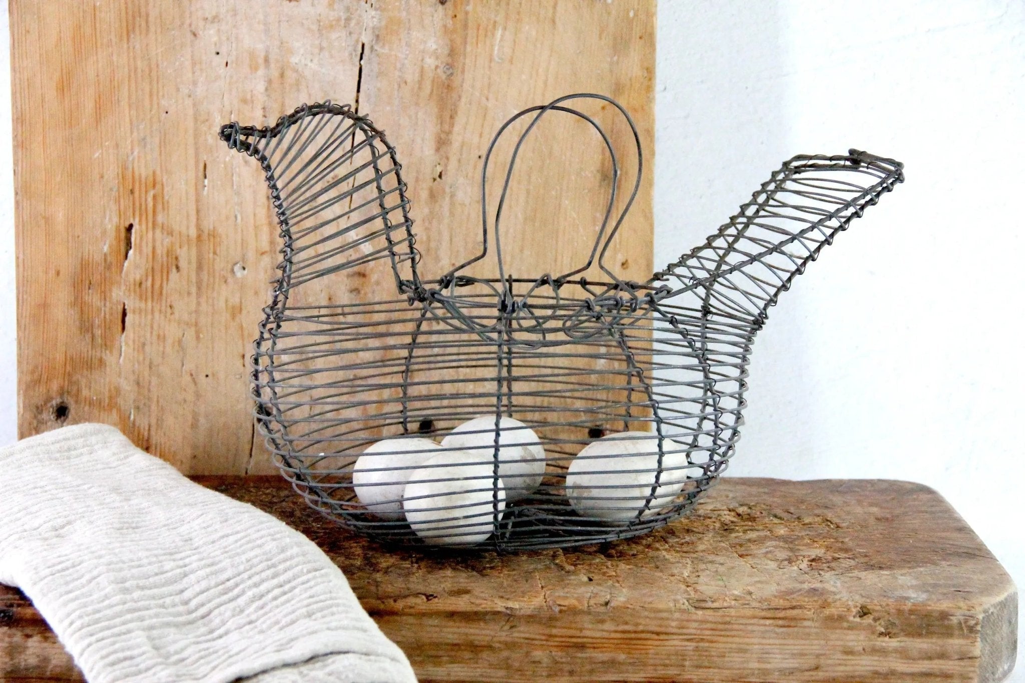 Vintage Wire Egg Basket | Primitive Hand Made Metal Chicken - Debra Hall Lifestyle