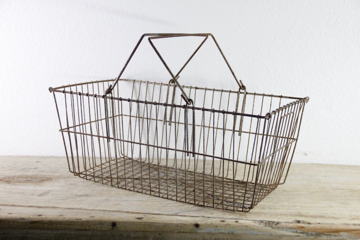 Vintage Wire Market Basket | Antique Metal Storage Basket - Debra Hall Lifestyle