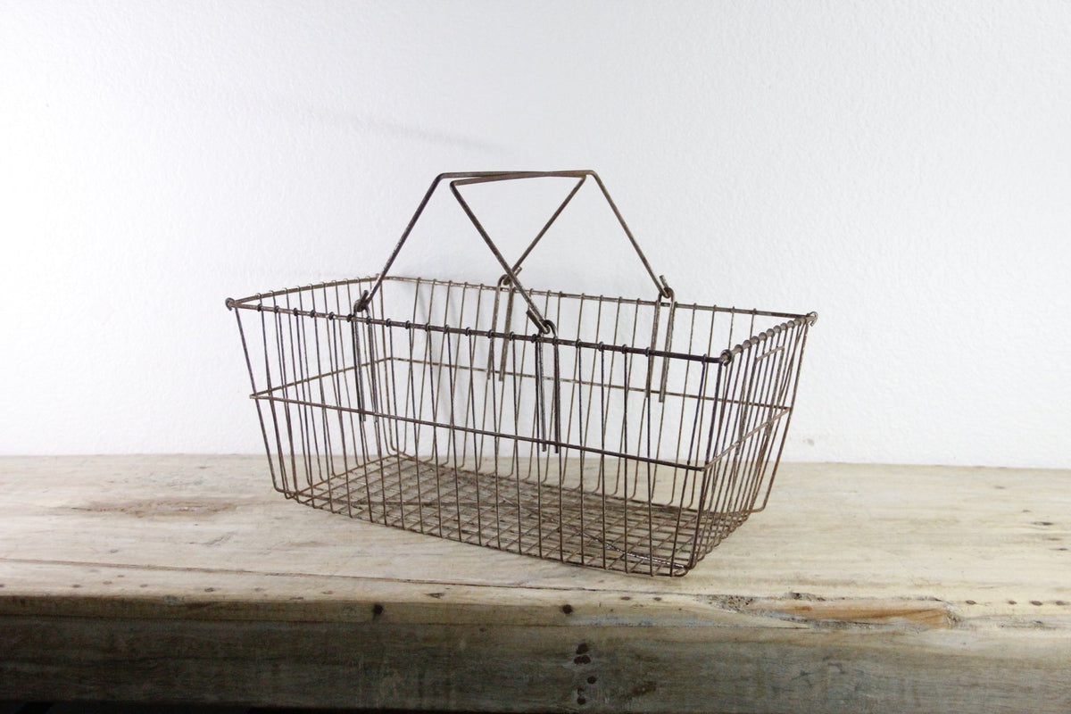 Vintage Wire Market Basket | Antique Metal Storage Basket - Debra Hall Lifestyle