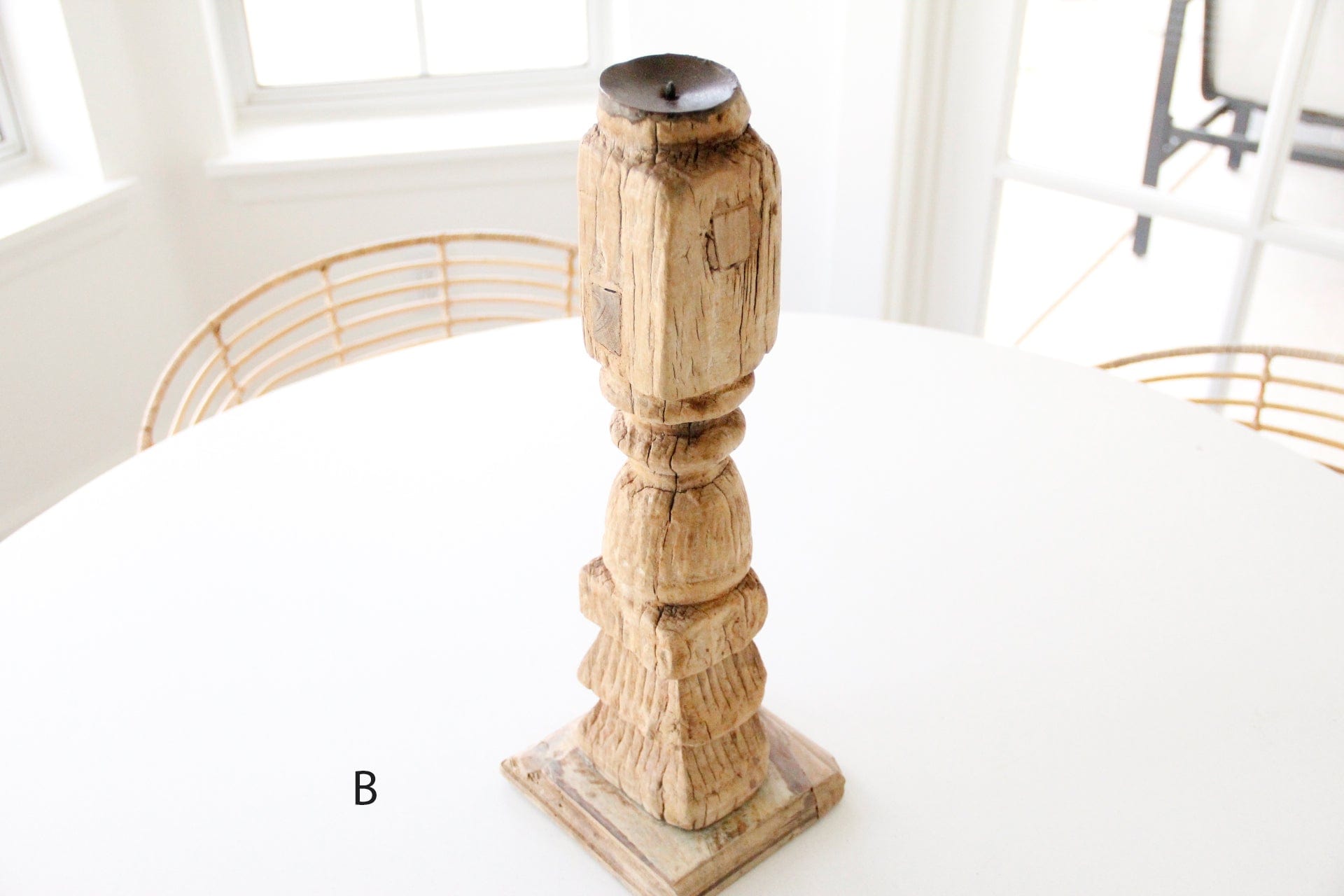 Vintage Wood Candle Holder | XL Rustic  A details