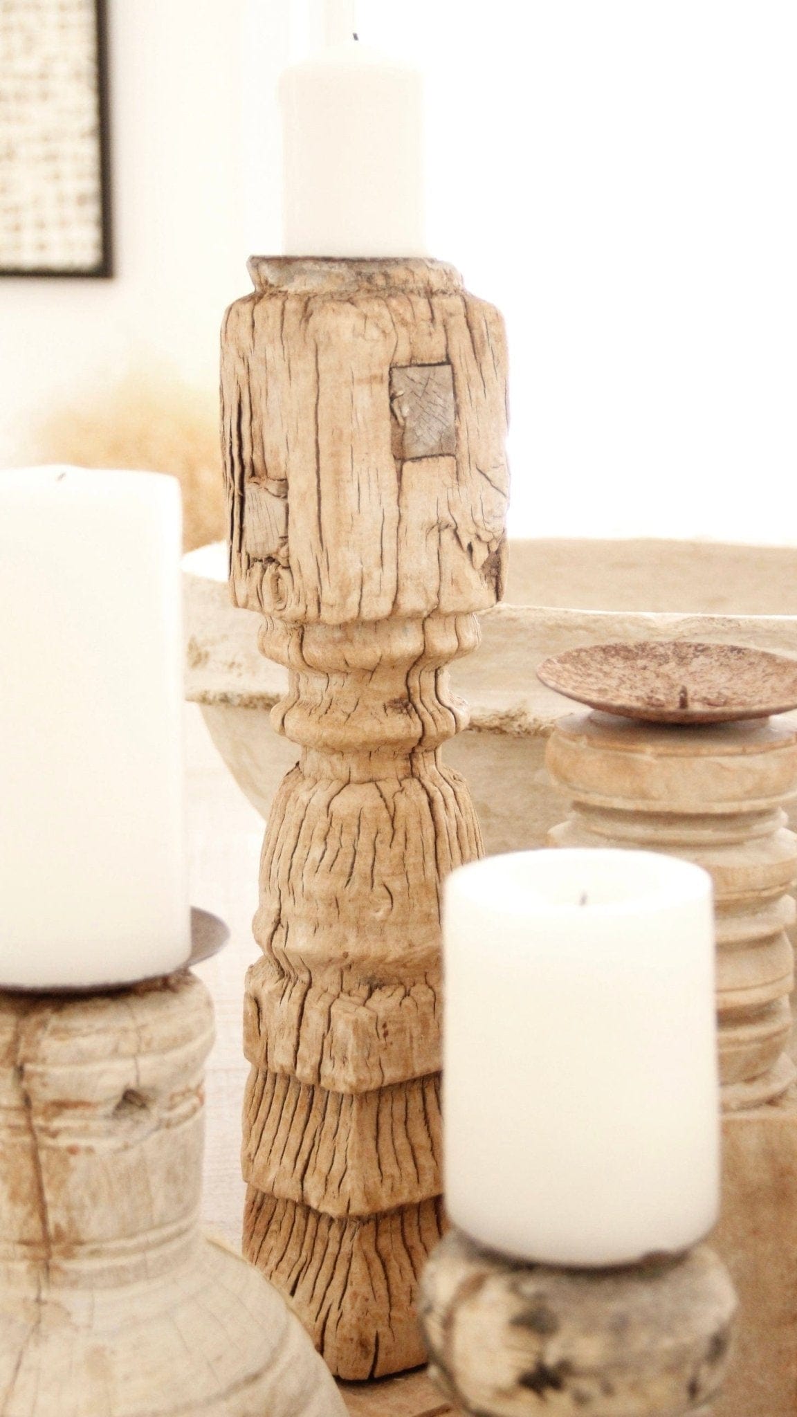 Vintage Wood Candle Holder | XL Rustic  styled