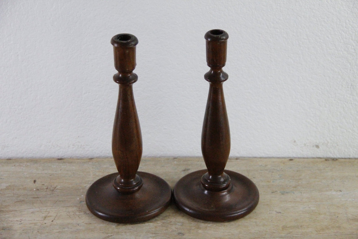Vintage Wood Candlesticks Pair Turned Wooden Candle Holders - Debra Hall Lifestyle