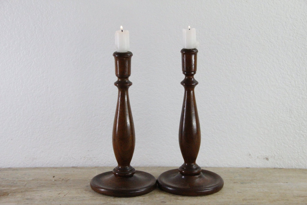 Vintage Wood Candlesticks Pair Turned Wooden Candle Holders - Debra Hall Lifestyle