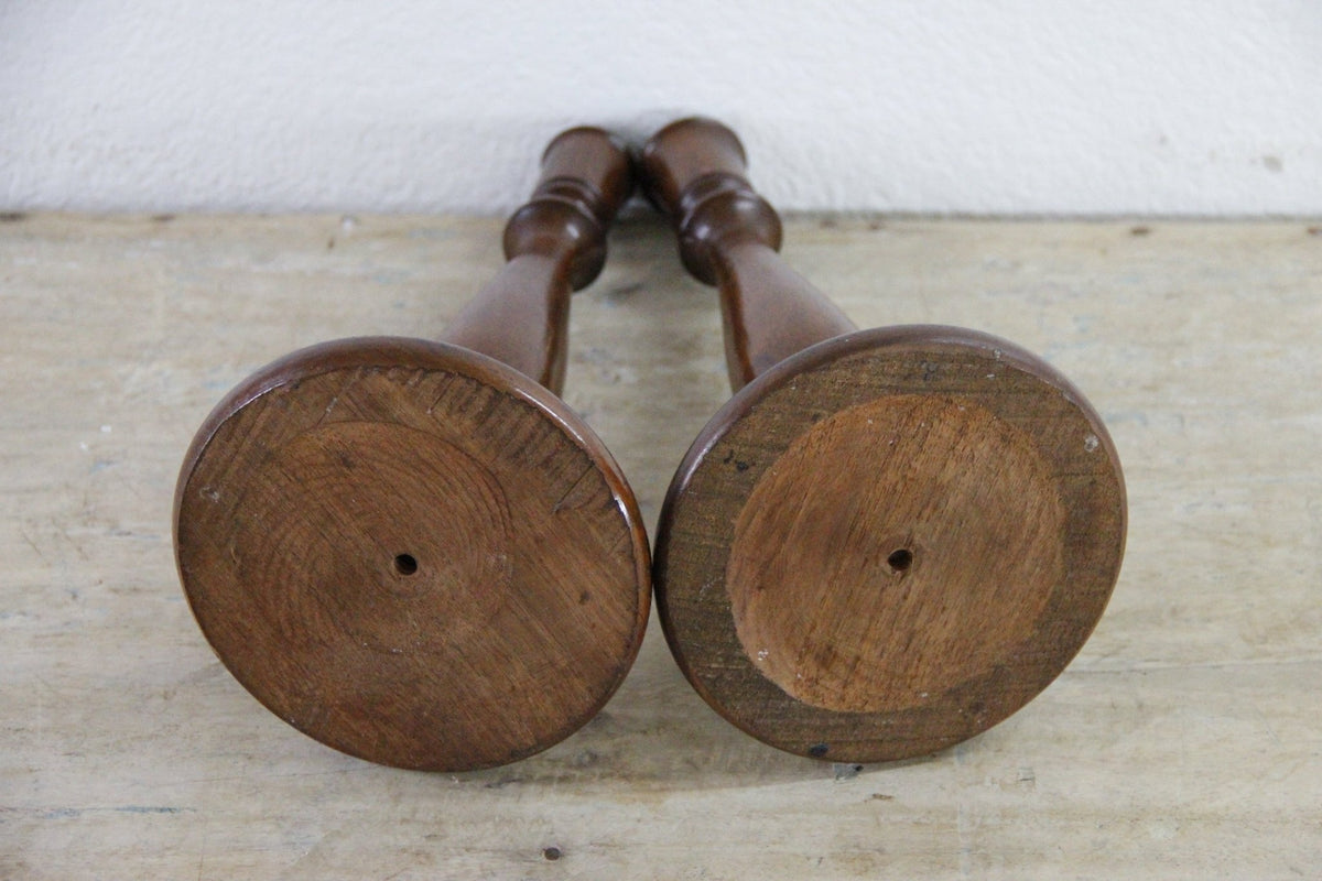 Vintage Wood Candlesticks Pair Turned Wooden Candle Holders - Debra Hall Lifestyle