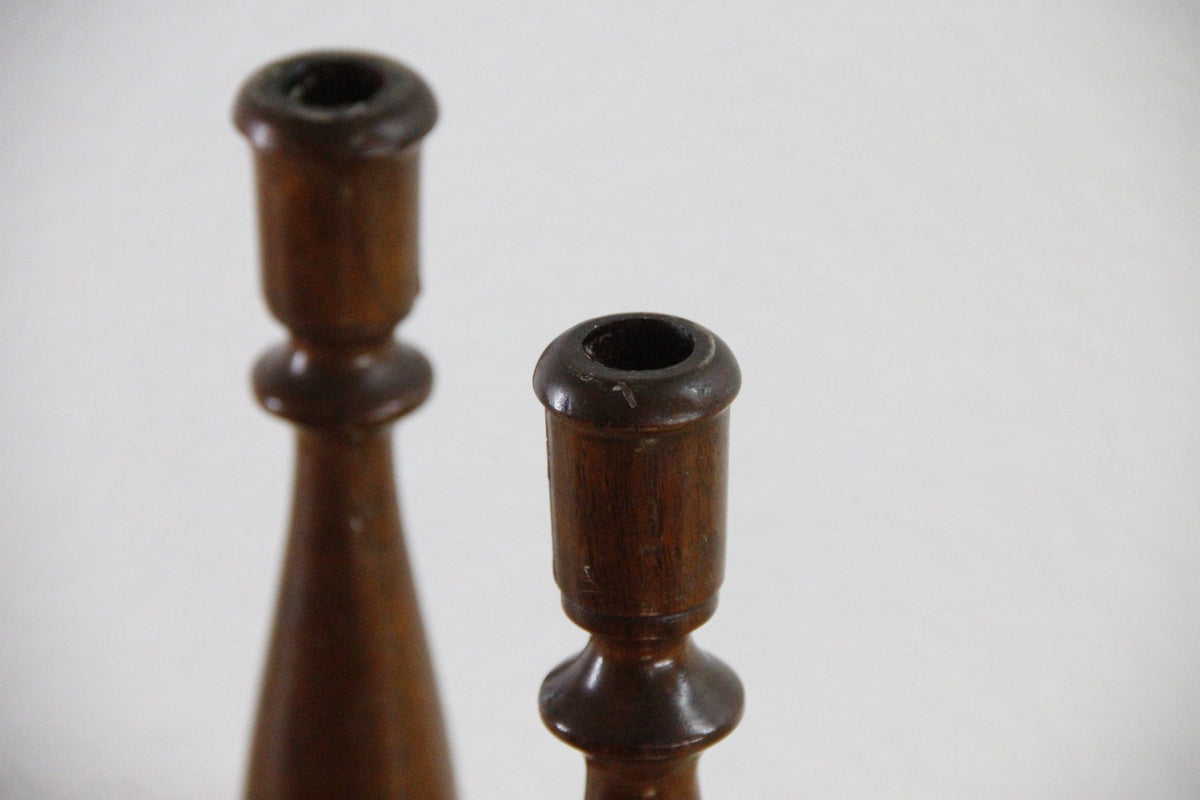 Vintage Wood Candlesticks Pair Turned Wooden Candle Holders - Debra Hall Lifestyle