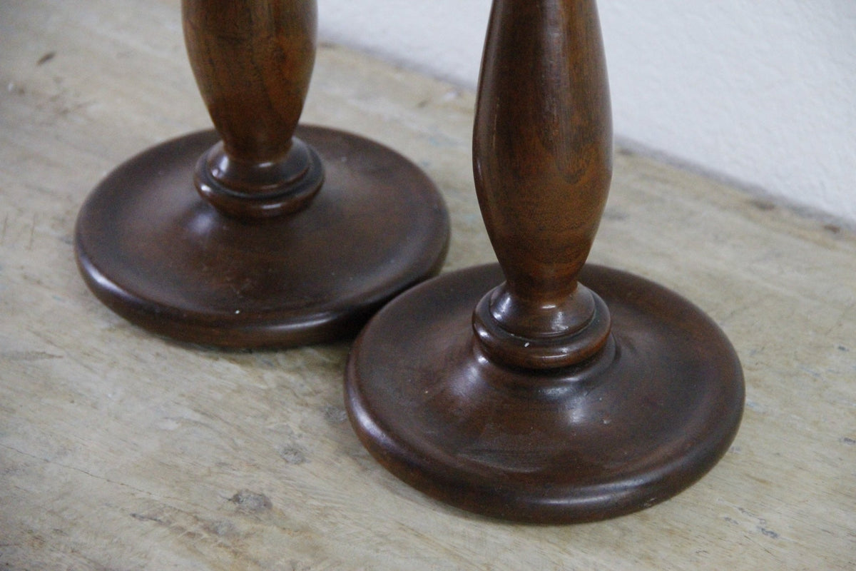 Vintage Wood Candlesticks Pair Turned Wooden Candle Holders - Debra Hall Lifestyle