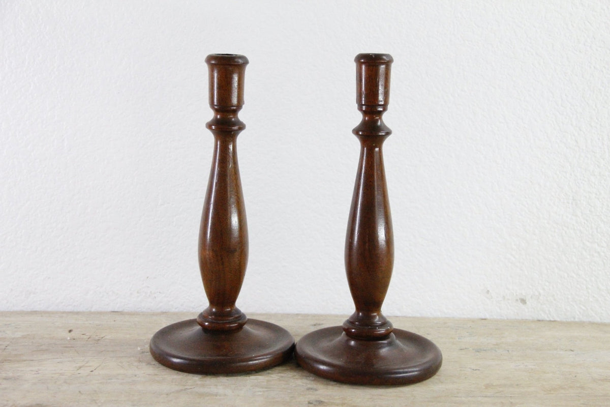 Vintage Wood Candlesticks Pair Turned Wooden Candle Holders - Debra Hall Lifestyle